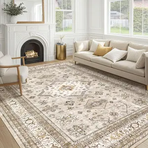 Living Room Area Rug  Large Soft Washable Oriental Traditional Distressed Farmhouse Rugs for Bedroom - Indoor Floor Accent Carpet for Home Office House Decor