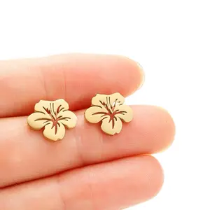 Hibiscus Hawaii Flower Earring - Elegant Design with Gold Finish and Floral Accents