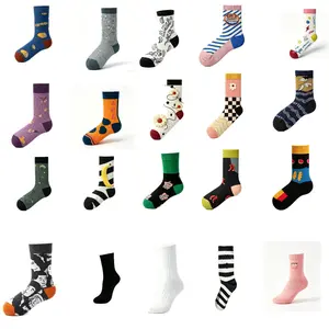 24Pairs Funny Colorful Graphic Crew Cotton Socks, Multi-Style Floral Fruit Stripe Check Pattern Cozy Dress Socks, Breathable Stretchy Novelty Gift Socks for Him Her Daily Wear