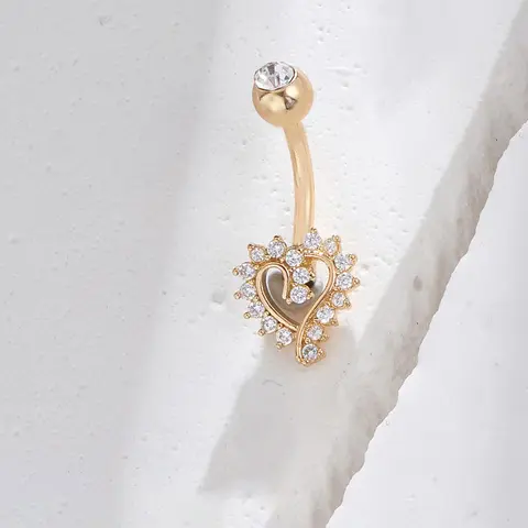 Stainless Steel Rhinestones Deor Heart Design Navel Ring, Women's Body Piercing Jewelry for Daily Decoration, Classic Fashion Accessories for Daily Wear, Rhinestone Belly Ring, Belly Button Rings, Chic Body Jewelry, Body Jewellery