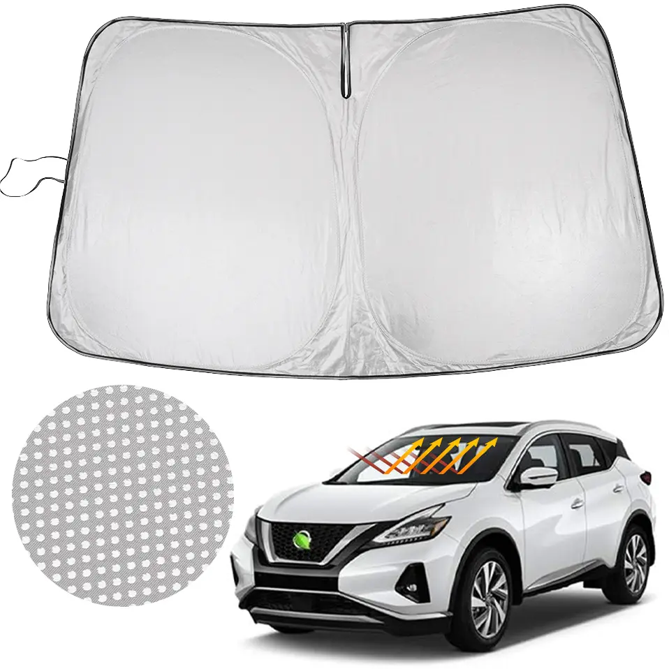 Windshield Sun Shade for Nissan Murano 2015-2024 Custom Fit 240T Reflective Polyester Double Thickness Foldable Sun Visor Blocks 99% UV Rays Keeps Car Cool Car Sunshade