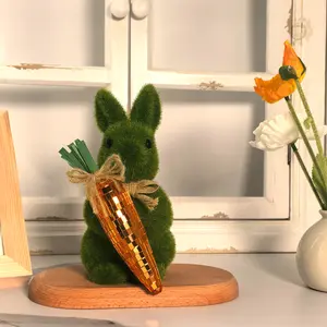 1 piece Easter bunny disco carrot; classic spring/summer garden decor flocked rabbit, 17 cm (6.6 inches); green Easter bunny; holiday decoration; outdoor moss rabbit gnome statue; festive courtyard furniture party decorations