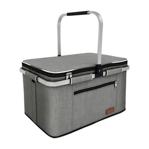  [Bellemave] 35L Insulated Picnic Basket, Foldable Waterproof Cooler Bag with Stand-Up Structure, Portable Grocery & Camping Basket