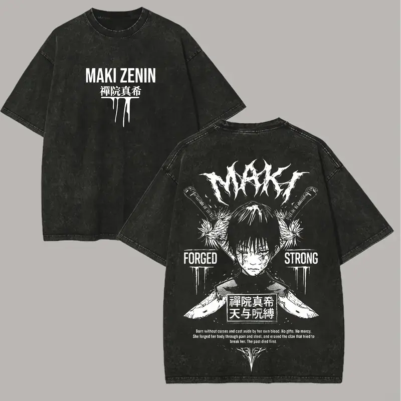 Jujutsu Kaisen Maki Zenin Printed Unisex Washed T-Shirt 23
