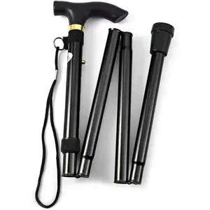 Folding Lightweight Walking Stick - Adjustable Aluminum Metal Collapsible Travel Cane with Non-Slip Rubber Base