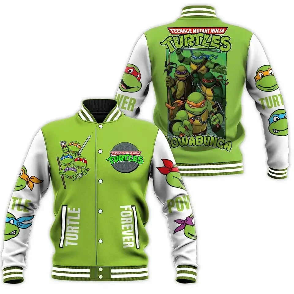 Teenage Mutant Ninja Turtles Cowabunga Baseball Jacket, Varsity Baseball Jacket, Casual Sport Jacket, Unisex Street Style
