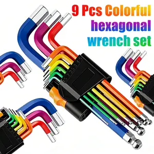 Hex Key Set, 9PCS Metric Allen Key Set, 1.5-10MM, Anti-Slip Long Ball End Hex Wrench Set, Color Coding Hex Key Set for Disassembling Mechanical Equipment, Vehicle, and Bicycle Repairs