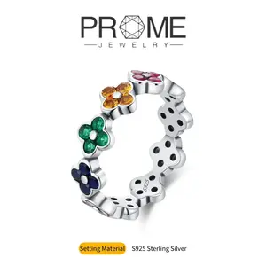 S925 Sterling Silver Dopamine Rainbow Pavé Rings Vibrant Delicate Sweet & Stylish Perfect for Daily Wear and Gifting