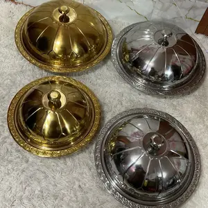 Gold/Silver Extra Large, Large & Medium Elegant Metal Serving Dishes with Lids for Versatile Use