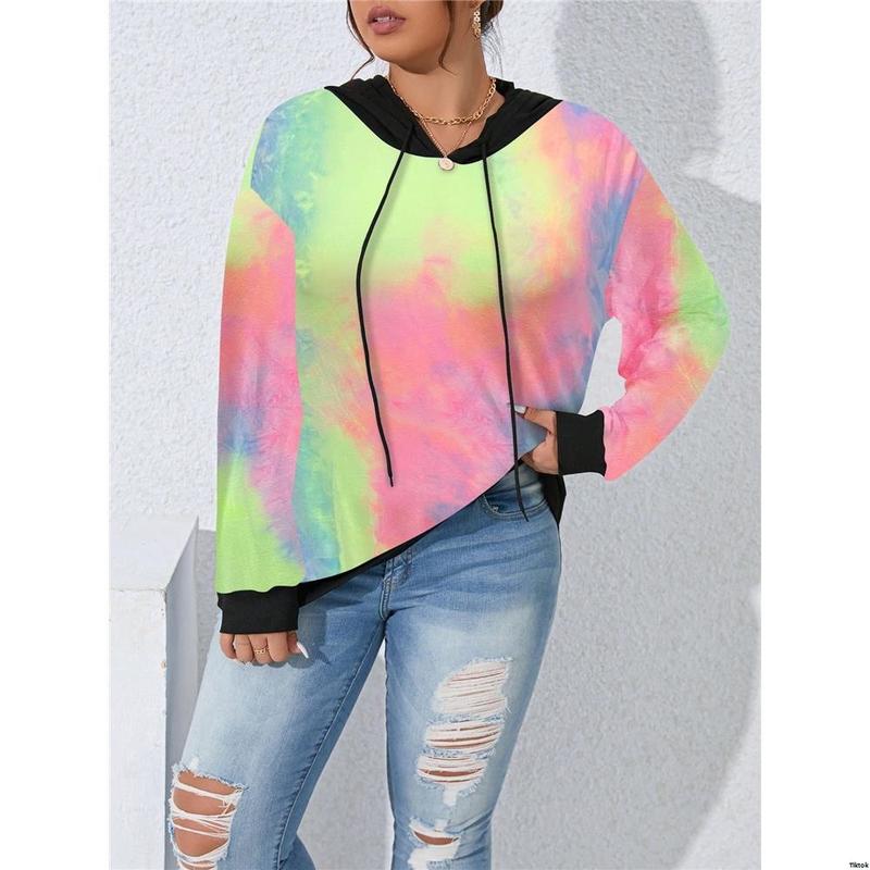 Sleeve Long Patchwork Plain Plus tiktok LUNE Size Color Casual Hoodie