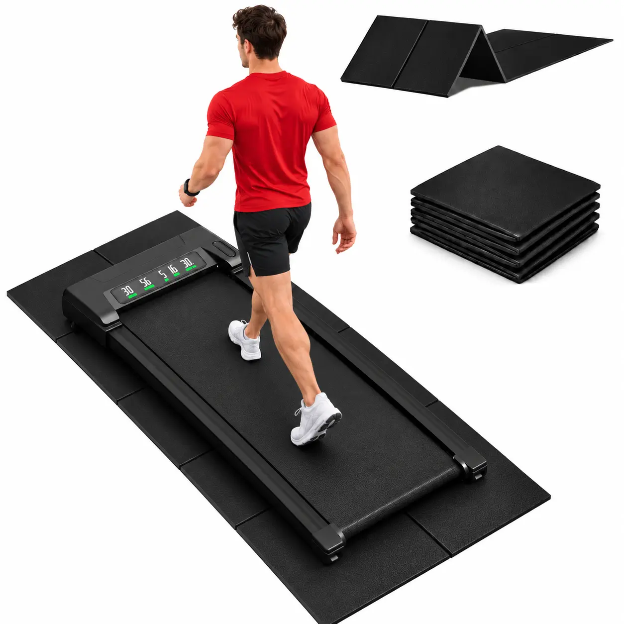 55" x 24" Foldable Treadmill Mat, 3mm Thick Non-Slip Shock-Absorbing Fitness Equipment Mat, Noise-Reducing Home Gym Floor Protector for Walking Pads, Exercise Bikes, Weight Benches, Carpet & Hardwood Floors