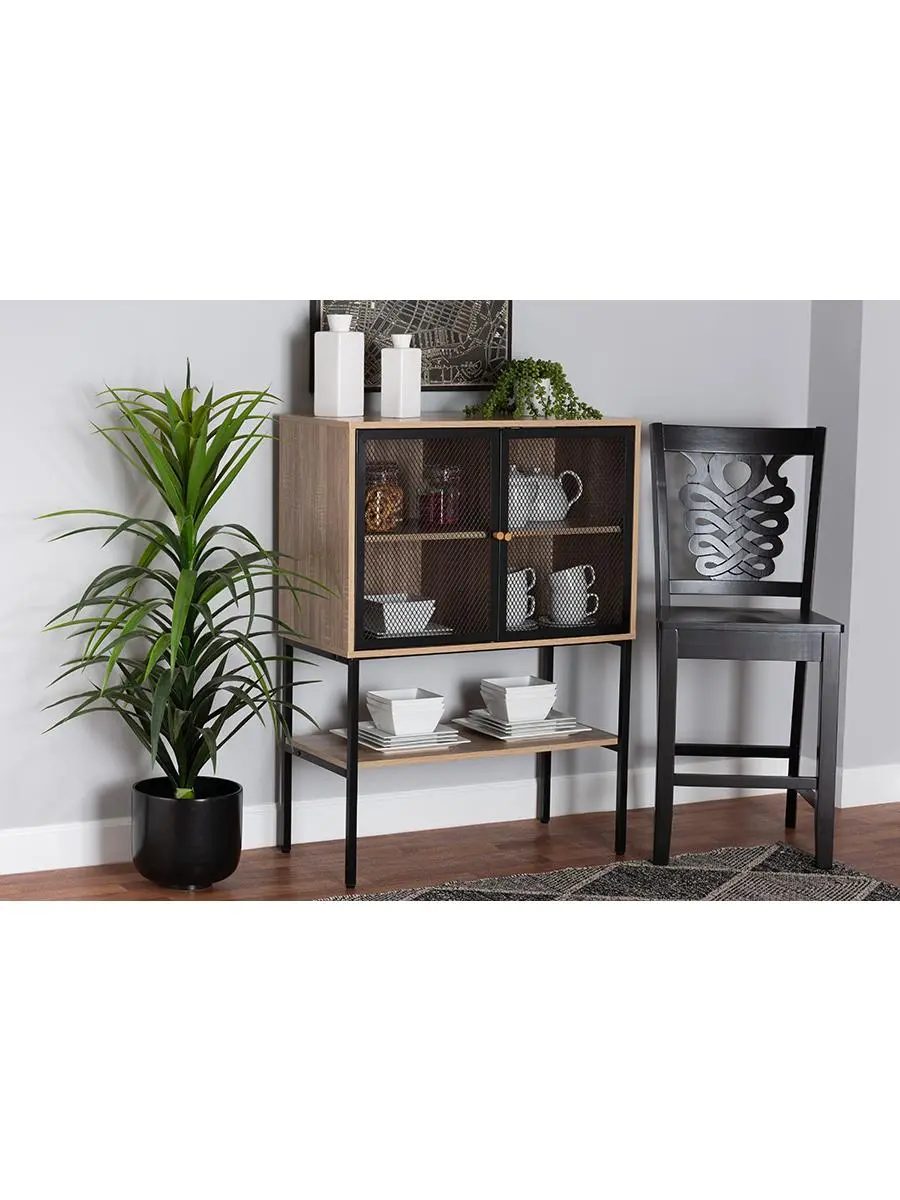 212 MAIN Modern Industrial 2-Door Kitchen Buffet Sideboard - Home Storage Cabinet, Natural Brown Wood & Black Metal Indoor Furniture, 31.5x15.7x43.3 in