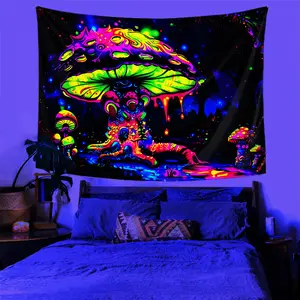 [Glow Tapestry] Glow in the Dark Anime-Inspired Tapestry |   Black Forest Night Scene with Giant Mutated Mushrooms, UV Reactive Wall Hanging, Knitted Polyester Fabric |   with No Power Needed, for Home Decor 60X40