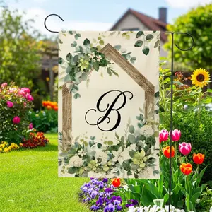 Fresh Wooden House Floral Plants 26 Letters A-Z Garden Flag - Family Name Initials, Double-Sided Linen Outdoor Courtyard Decoration, 12X18 Inches, Suitable for Outdoor Outdoor House Holiday Decorations - Flagpole Not Included