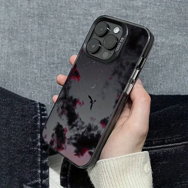 Anti-Fall Protective Mobile Phone Case with Simple Glitter Night Flying Dragon Starry Sky Pattern, Compatible with iPhone 11ProMax,12,12ProMax,13,13Pro,14,14Plus,15,15Pro,15ProMax,16,16Pro,16ProMax,XsMax,XR - Phone Accessories