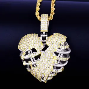 [ICE HUE]18K Gold Vacuum Plated Copper with 5A+ Sri Lanka Zircon Broken Heart  Design Pendant With Necklace Miami Italy Mexico & Micro Inspired for Women & Men Luxury Jewelry,Daily Wear,Casual Fashion,Gift Idea,,Classic,Hip Hop,Simple,Sporty Style