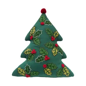 Holly Christmas Tree Shaped Pillow by Valerie