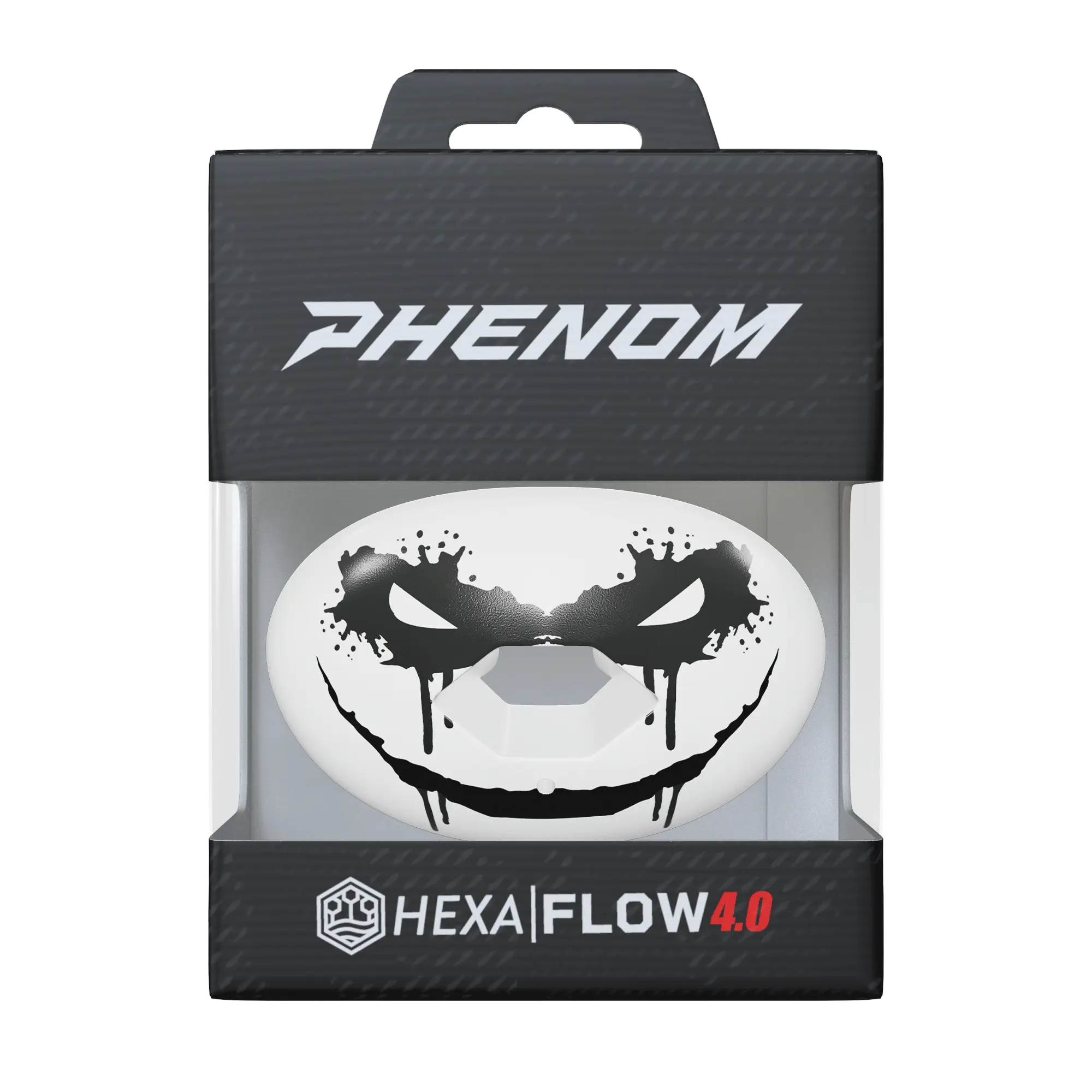 Hexa-Flow Football Mouth Guard with Lip Guard, Horror Theme Sinister Face Design, 1-Size-Fit-All Lightweight Ready-to-Wear for Boxing, Wrestling, American Football, Lacrosse