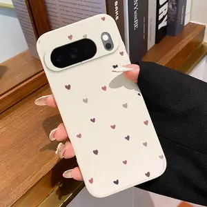 Rounded Edge Phone Case for Google Pixel 10 9 8 7 Pro A XL Hearts in Whiteness Pattern Shockproof Liquid Silicone TPU Bumper Drop Protection Cover Smartphone Casing
