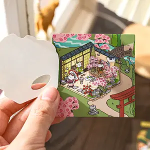 24 Sheets/book Miniature Landscape Sticker Book, Pet Material, Japanese Cat Theme Handmade Stationery Multi-Scene Decorative Stickers Scrapbooking
