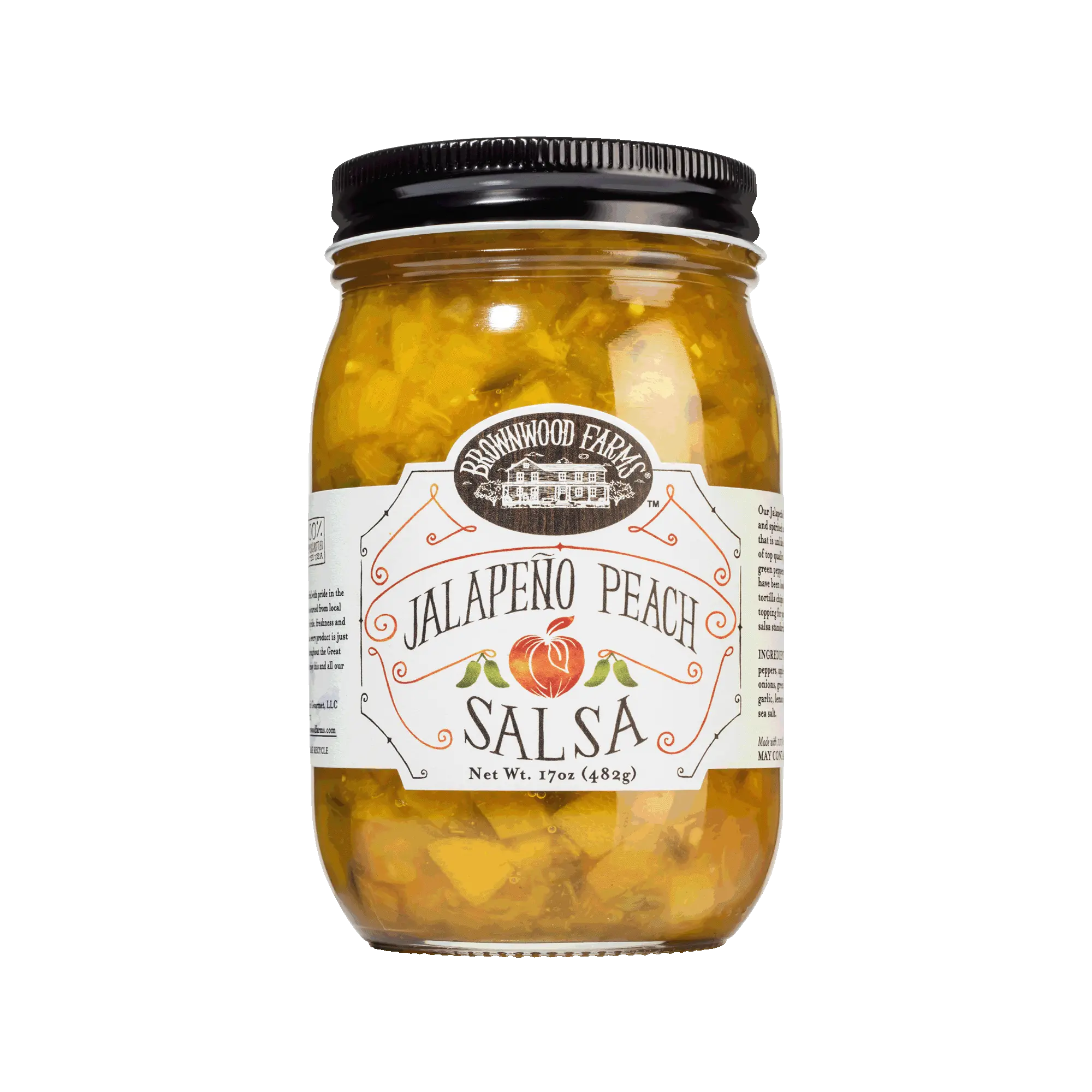 Jalapeno Peach Salsa, Fruit-Infused Refrigerated Pantry Food with Lemon Accent, Canned-Jarred Packaged Snack