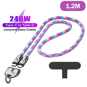 Trendy 2-In-1 Cellphone Lanyard Data Cable PD 240w Fast Charging Line, Zinc Alloy Lock Buckle, Durable Braided Design, Full Compatibility