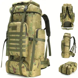 70L Mountaineering Backpack Camping Adjustable Waterproof Mountaineering Sports Bag Ruins Green