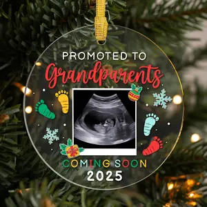 Custom Pregnancy Announcement Christmas Ornament, Promoted to Grandparents with Ultrasound Photo, Personalized Baby Reveal Keepsake for Grandparents, Holiday Decoration