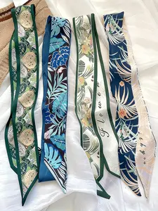 Elegant French Floral Polyester Scarf for Women and Girls, Vintage Hairband, Woven Ribbon, Multifunctional Scarf, Bag Accessory