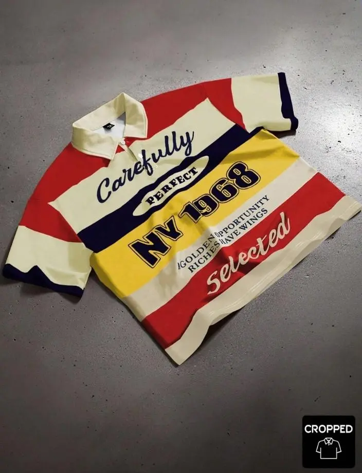Streetrush Men's Summer Streetwear Red Graphic Polo Shirt, Vacation City Break Hip-Hop Cropped Tops, Loose Fit Vintage Racing