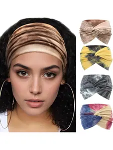 Bohemian Women's Hairband 4 Piece Tie-Dye Knotted Hairband, Headband Set, Retro Stylish Elastic Adjustable Headband, Zig Zag Headbands is Suitable For Sports, Yoga, Makeup, Spa And Fashion Accessories, And Gifts From Friends And Family.