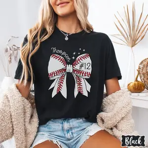 Custom Baseball Number Shirt, Baseball Bow Tee, Personalized Baseball Player Shirt, Baseball Fan Gift, Sports Mom, Game Day