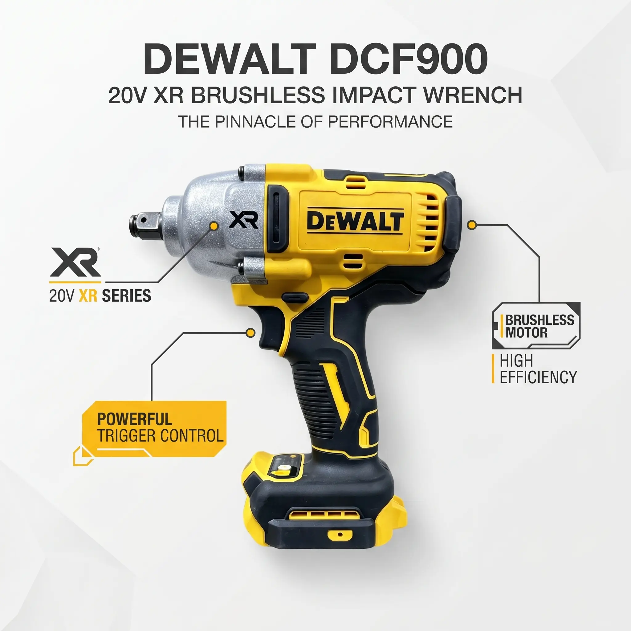 DEWALT DCF900 1/2" High Torque Cordless Impact Wrench - Tool Only or Kit, All-Metal Gear Case, for Heavy Duty Truck, Bus Tire Changing & Machinery Maintenance Power Tool