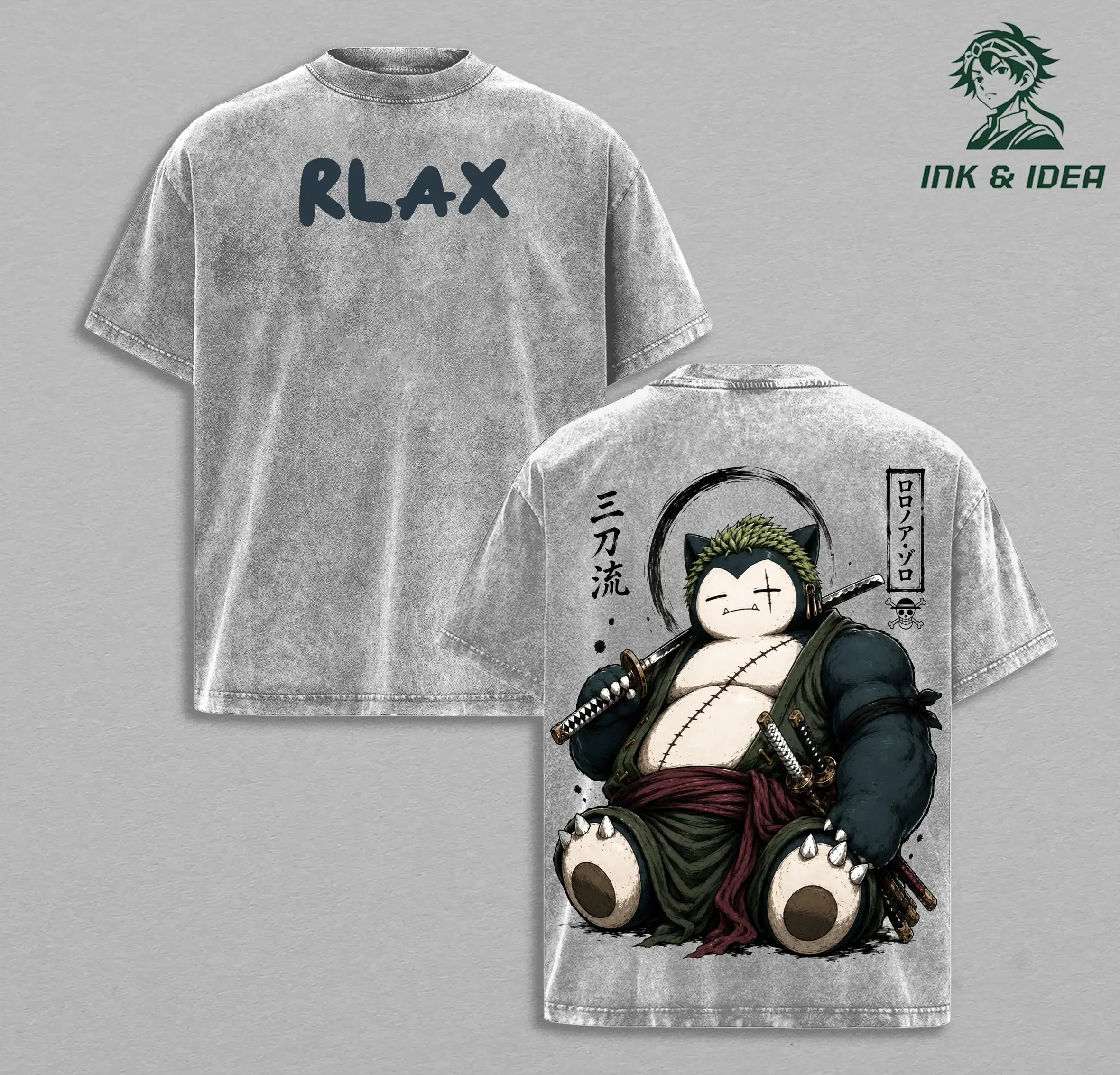 Snorlax Anime Mashup Shirt, One Piece Inspired Graphic Tee, Heavyweight Cotton Fan Gift