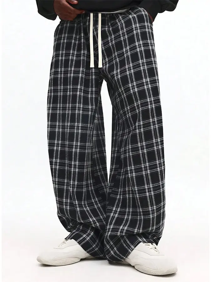 Men's Plaid Pajama Pants, Soft Straight-Leg Nightwear with Drawstring Waist, Ideal for Lounging, Sleep, and Festive Home Wear, No