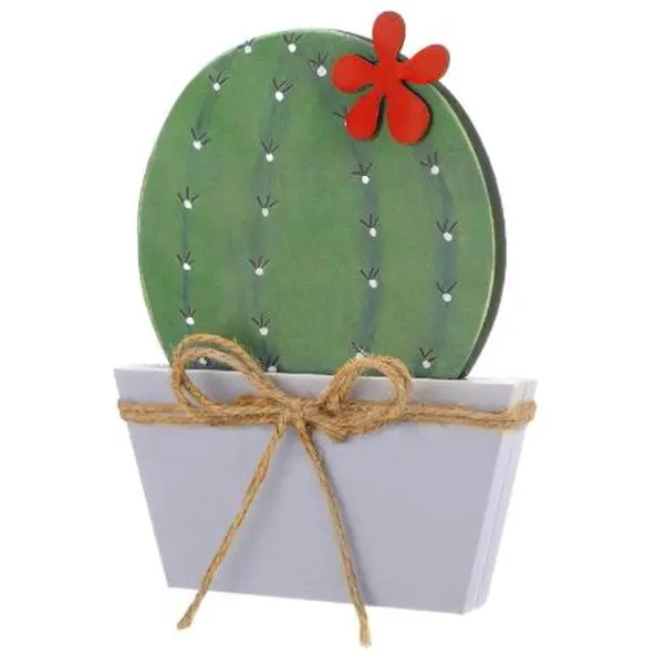 Wooden Cactus Table Decor Rustic Farmhouse Cactus Figurine with Red Flower 7.9x5.9 Inch Boho Southwest Tabletop Ornament for Desk Shelf Wall Home Decor