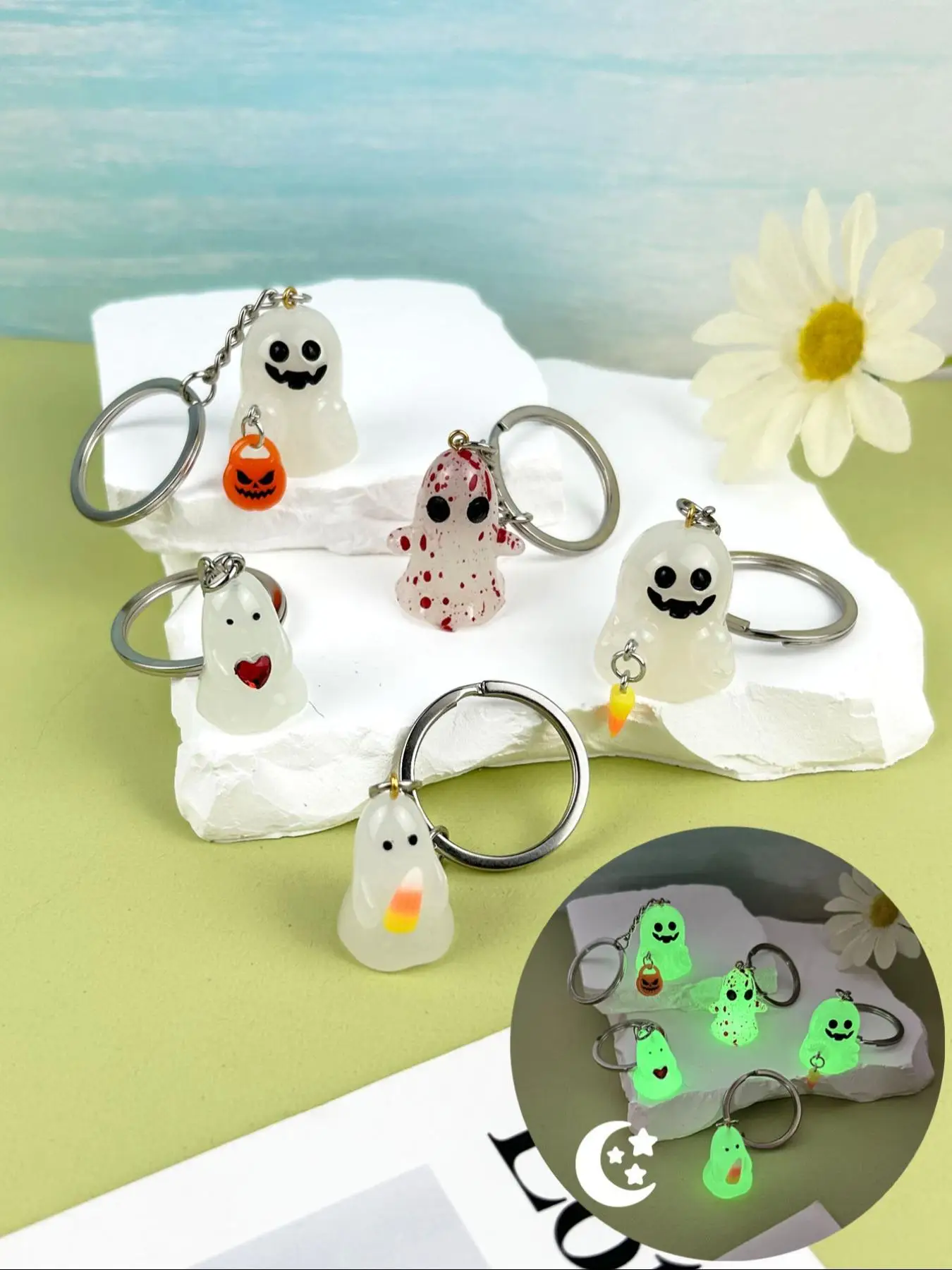 Cute 3D Ghost Design Keychain, Glow in The Dark Keychain for Women & Men, Fashion Keychain for Car Key, Trendy All-match Key Ring for Birthday Gift
