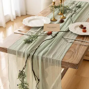 Green Easter Table Runner Cheesecloth 120 Inch 10 FT Rustic Boho Cheese Cloth Table Runner for Wedding Baby Shower Bridal Shower Sheer Gauze Centerpiece Spring Home Decorations