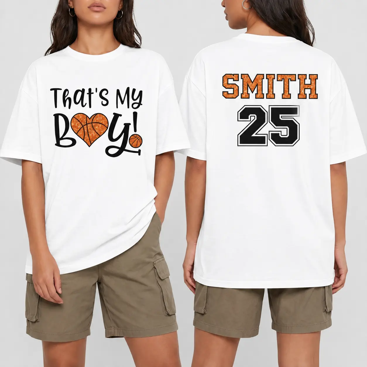 Custom That's My Boy Basketball Mom Graphic T-Shirt for Men/Women (Unisex), Personalized Jersey Number Sports Mother Gift Streetwear Casual Cotton Short Sleeve Tee, Black Multi-Color