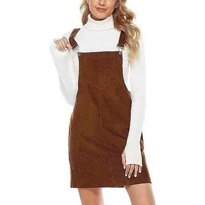 Women's Corduroy A Line Cute Jumper Pinafore Bib Overall Mini Dress Skirt