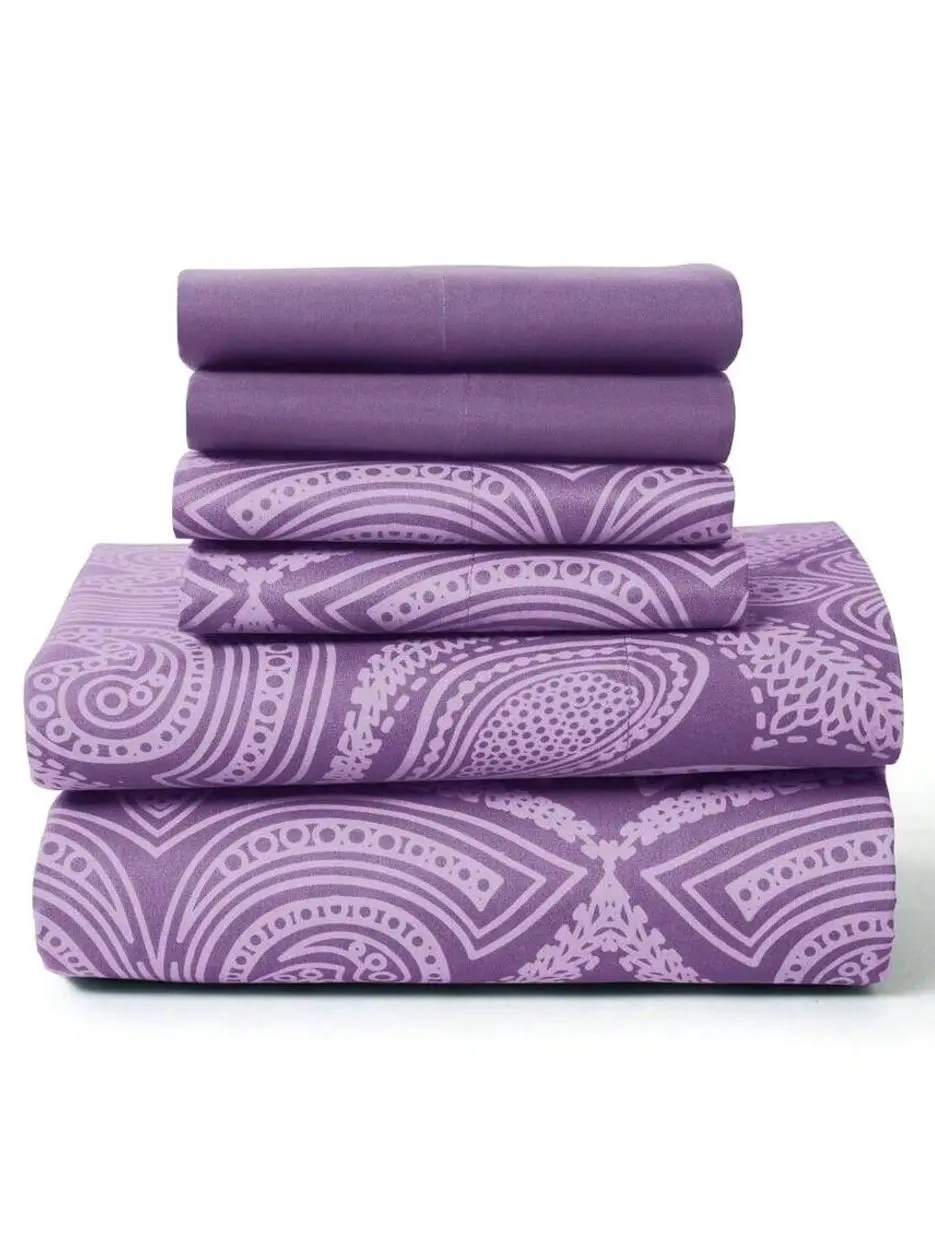 6PCS Paisley Bed Sheet Set, Soft Brushed Microfiber Bedding, Deep Pocket Sheets with Pillowcases, Hotel Quality Bedroom Decor