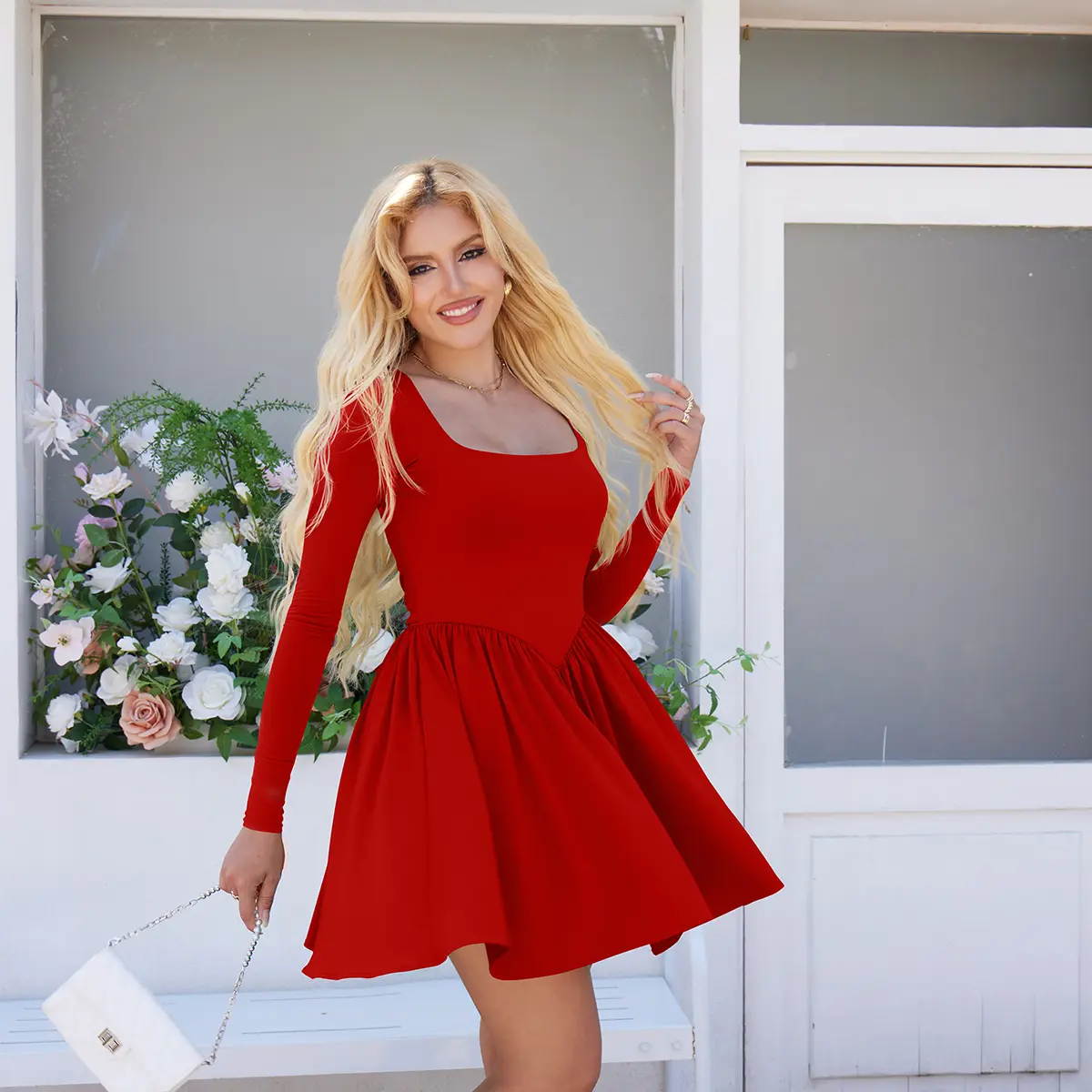 OYS Women's Casual Long Sleeve Square Neck Back Belt A Line Ruffle Hem Mini Dress with Pockets - TikTok Shop OYS Women's Casual Long Sleeve Square Neck Back Belt A Line Ruffle Hem Mini Dress with Pockets - TikTok Shop