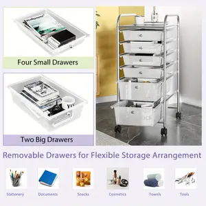 Seasonal promotion 6-Drawer Clear Rolling Storage Cart - Durable & Versatile Organizer with Easy-Glide Casters, Perfect for Scrapbook Paper, Office Supplies & Home Spaces - Space-Saving Mobility Solution Storage Organizers