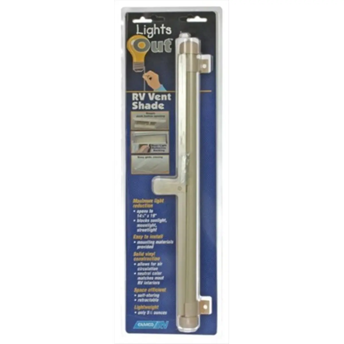Camco 42913 Vinyl Retractable Lights Out Vent Shade - Cream Rectangular RV Sleeping Quarters Accessory, 14-1/8 in. x 19 in. Single Unit, Lightweight Reflective, UV Prevention, Easy Mounting, Sun-Blocking, Cool-Keeping