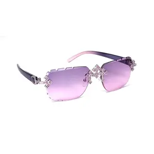Silver Purple Pink Triple Cross ICED-OUT Sunglasses – Purple Statement Shades, Silver Bridge