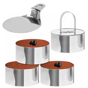 6PCS Round Cake Ring Mold,Stainless Steel 3 inch Dessert Mousse Molds,with 1 Pusher & Lifter Cooking Rings,Kitchen Accessories, Home Kitchen Supplies