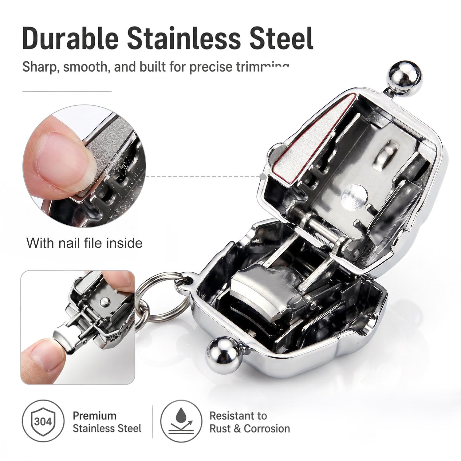 KOMOX Mini Nail Clippers Keychain with Keyring,Portable Bag-Shaped Folding Nail Clipper,Compact Foldable Fingernail Cutter for Pocket,Purse & Travel,Cute Stainless Steel Nail Trimmer for Daily Home Use