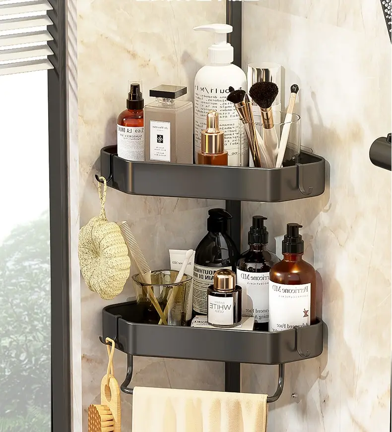 2-Tier Bathroom Corner Shelf - Wall-Mounted Triangular Storage Organiser for Household Daily Use, Two Tiers