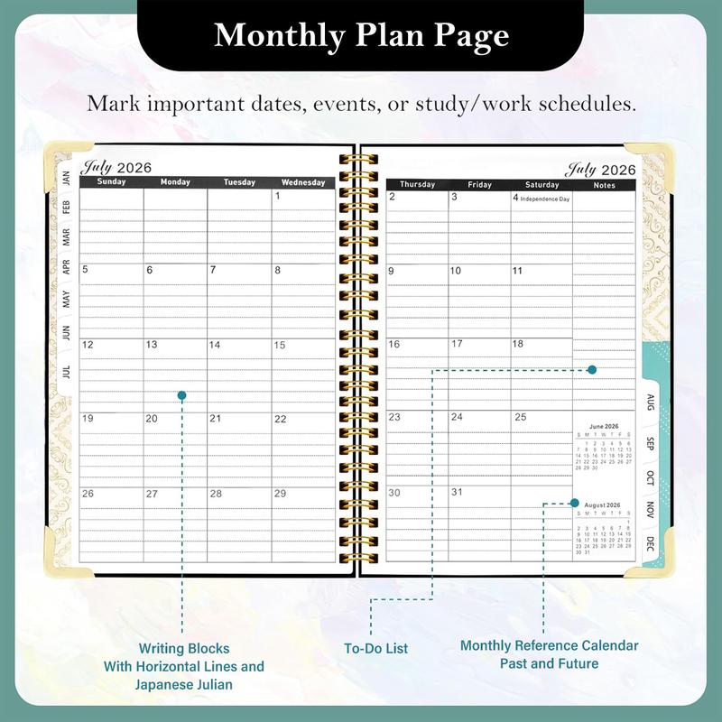 2026 Weekly and Monthly Planner, Jan-Dec, Spiral-Bound with Tabs, Inner Pocket, 6.2" x 8.5" Year Planner Calendar Planner