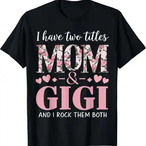 Comfort Cotton Mom & Grandma Retro Short Sleeve Crew Neck T-Shirt, Black Pink Floral Heart Graphic Tee, Perfect Mother's Day Gift For Her